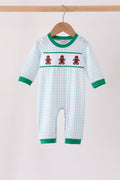 Blue Plaid Gingerbread Embroidery Romper