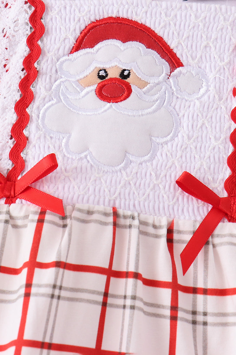 Red Plaid Santa Smocked Bow Bubble