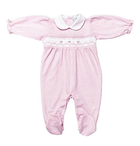 Baby Girl's Pink Hand Smocked Footie: NB