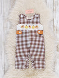 Turkey Flock Smocked Gingham Overall Romper