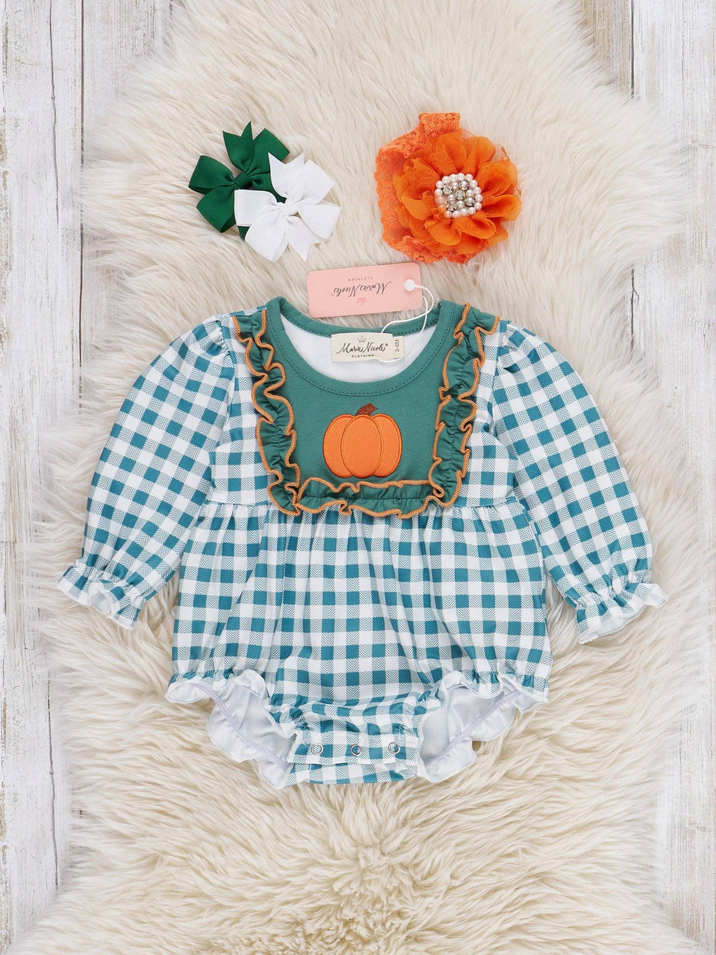 Pumpkin Patch Pines Embroidered Plaid Bubble