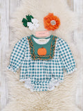 Pumpkin Patch Pines Embroidered Plaid Bubble