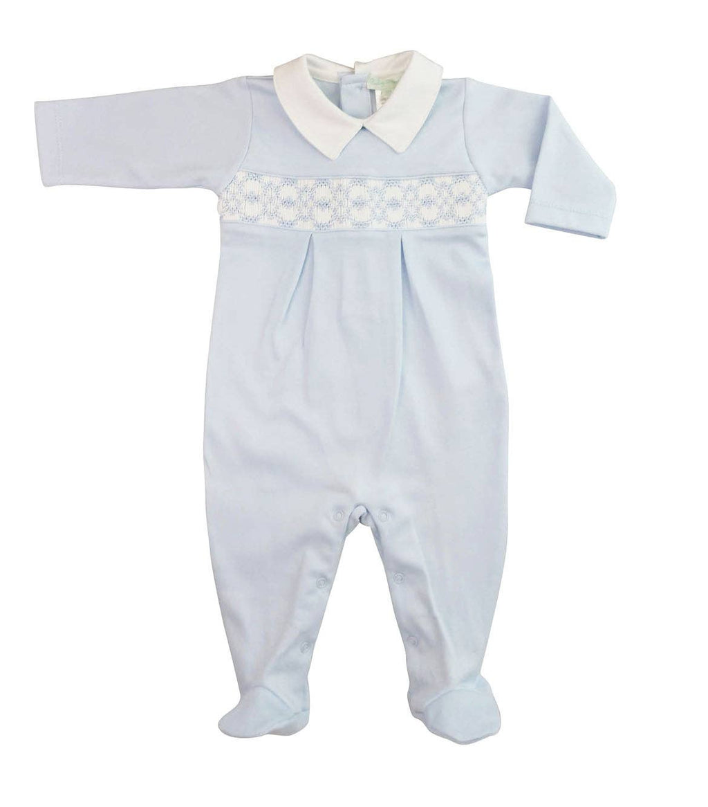 Baby Boy's Blue hand smocked Footie: NB