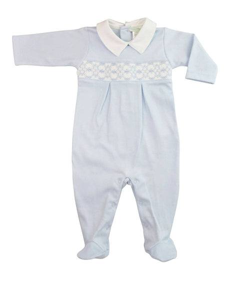 Baby Boy's Blue hand smocked Footie: NB