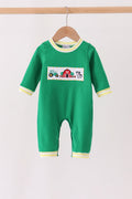Green Farm Cow Embroidery Romper