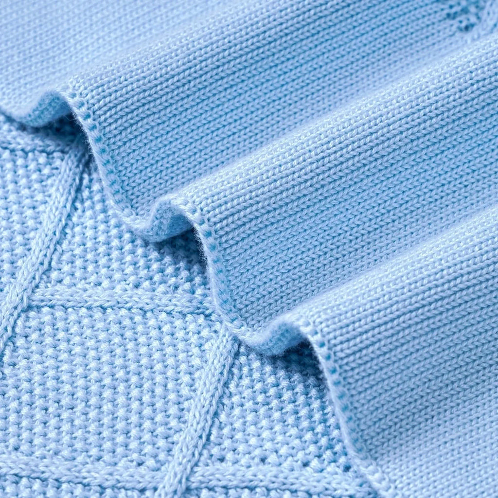 Diamond Stitch Baby Knit Blanket in Baby Blue