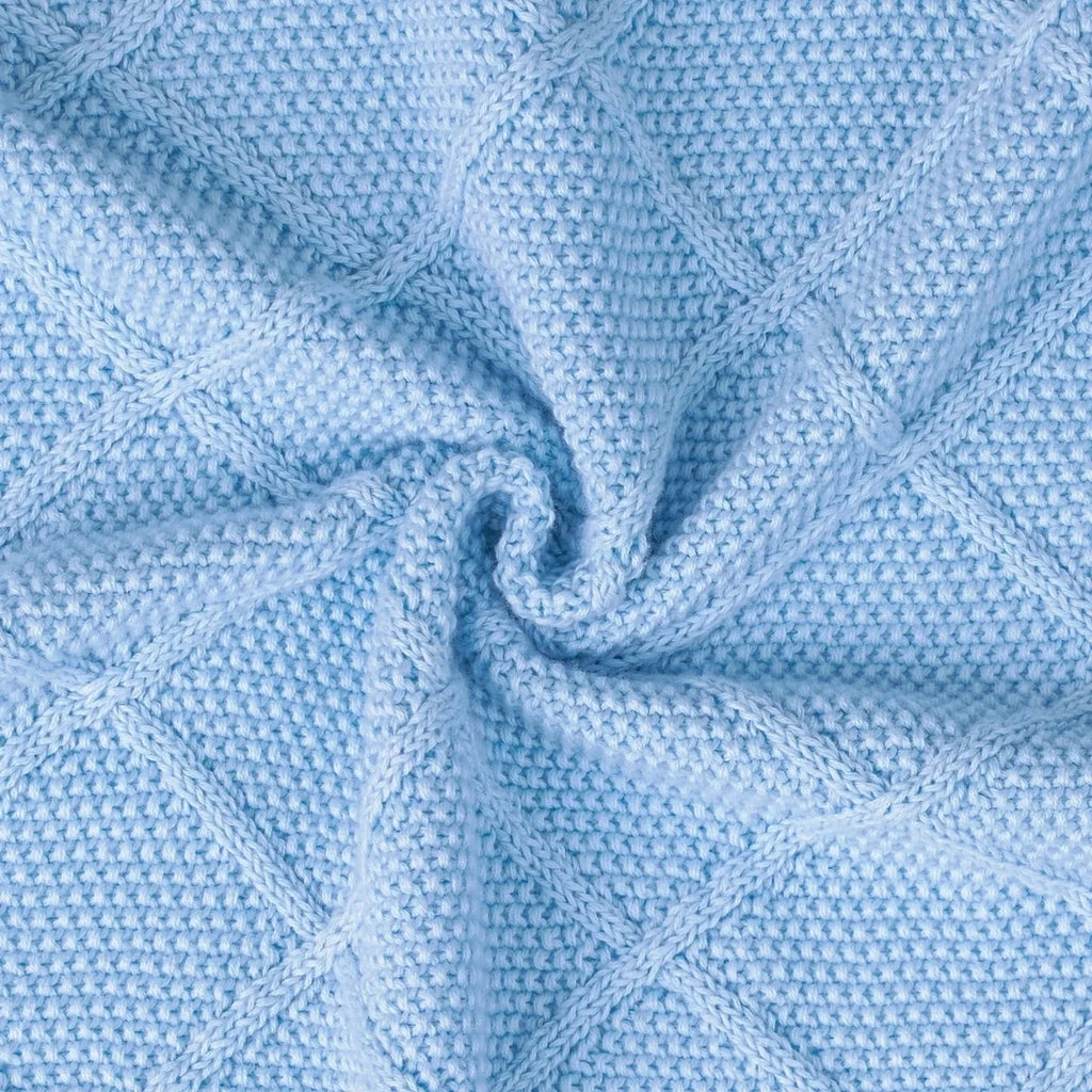 Diamond Stitch Baby Knit Blanket in Baby Blue