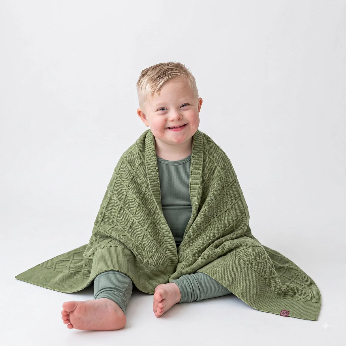 Diamond Stitch Baby Knit Blanket in Sage Green