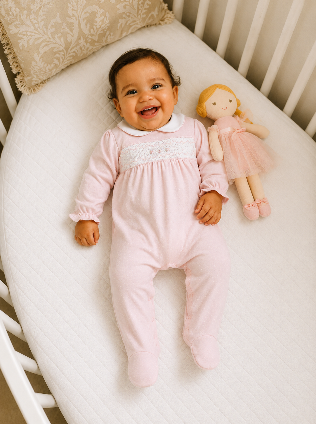 Baby Girl's Pink Hand Smocked Footie: NB