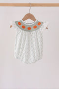 Sage Pumpkin Embroidery Bow Ruffle Bubble