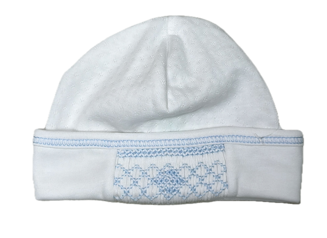 Baby Boy's White Jacquard Hand Smocked Hat
