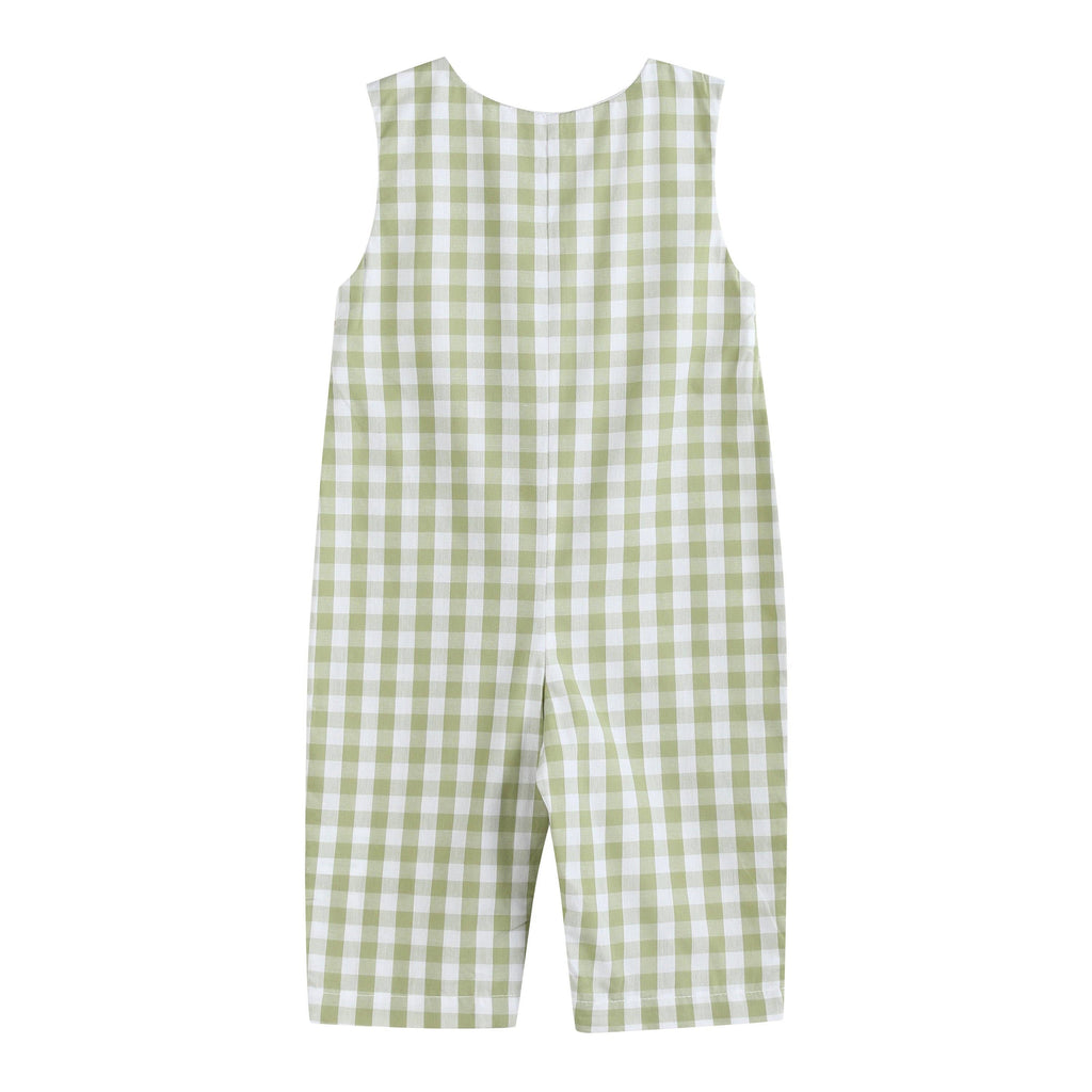 Sage Green Gingham Pumpkin Smocked Overalls