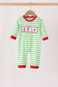 Green Grinch Embroidery Stripe Romper
