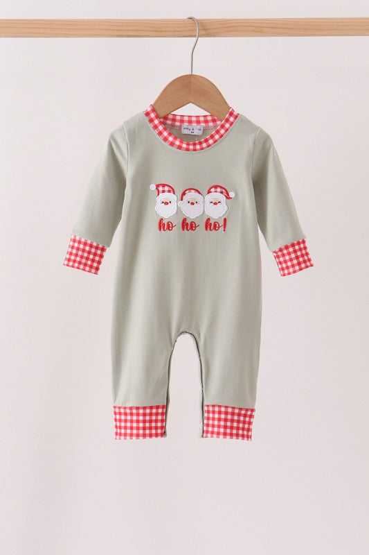 Sage Santa Applique Gingham Romper